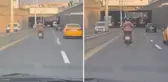 Motosikletin arkasında, iç çamaşırıyla seyahat etti