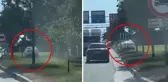 Yoğun trafiği atlatmak için çim alandan ilerledi