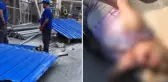 Rüzgarda savrulan demir pano, kadına çarptı