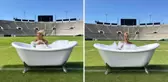 Ünlü kadın sporcu, futbol sahasına küvet koyup çıplak poz verdi