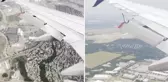 Yolcu uçağının kanadındaki flap havada kısmen koptu