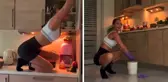 Ebru Şallı hem temizlik hem pilates yaptı