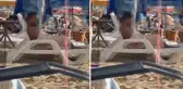 Mide bulandıran hareket! Plajda herkesin içinde kendini tatmin etti