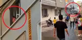 Yangında nefes kesen anlar! Önce torununu attı, ardından kendisi atladı