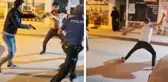 Meydan savaşı çıktı! Polise bıçak çekip saldırdılar, işte o anlar