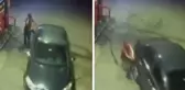 Benzin koyduğu araç hareket etti, elindeki fırlatıp aracı tutmaya çalıştı