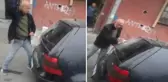 Alkollü şahıs, esnafın aracını taşla paramparça etti