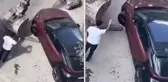 İş makinesi ile araç çekmeye kalktılar, ellerine yüzlerine bulaştırdılar