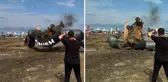 Off-road yarışında, finish çizgisini takla atarak geçti