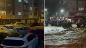 Sarıyer'de sağanak yağış sonrası dere taştı, mahsur kalanlar halatlarla kurtarıldı