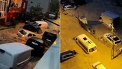 Sarıyer Ayazağa'da sel: Otomobiller sürüklendi, üst üste çıktı