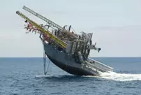 The world's strangest ship deliberately sank itself to transform into a futuristic ocean laboratory and assumed a vertical position.