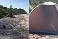 A couple who had intercourse in a tent they set up on the beach has drawn significant backlash on social media.