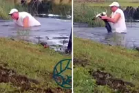 The 74-year-old man rescued his dog from the crocodile's mouth like this.