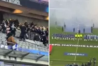 Protest from French fans against the Israeli anthem: Fans clashed with each other.