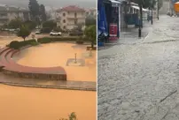 The market in Izmir turned into a lake, and tables and chairs were swept away by the current.