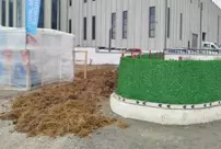 The factory management dumped manure in front of the workers' action tent.