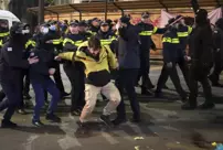 Police intervention against protesters who blocked roads and set up tents in Georgia.