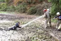 The young man who went fishing got stuck in the swamp.