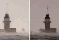 The first snowfall of the year in Istanbul made even the Maiden's Tower hard to see through the storm.