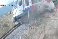 A passenger train hit a car in Manisa.