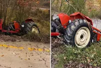 The tractor overturned, resulting in the death of one woman and three injuries.