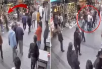 The man who tripped the young girl walking on the street received a beating from the shopkeepers.