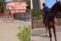 A small child was spotted riding a horse in the heart of Istanbul.