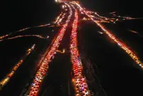 Historical scenes on the road to Damascus: Syrians hit the road, and the line of vehicles seemed endless.