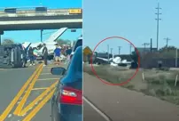 The out-of-control plane crashed onto the highway: 4 people were injured.