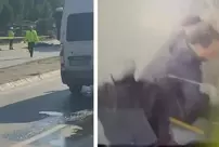 Moments when an IETT bus caused a death in Başakşehir captured by a vehicle's camera.