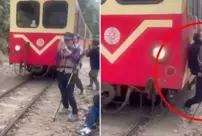 A train hit a tourist who was trying to take a selfie on the tracks.