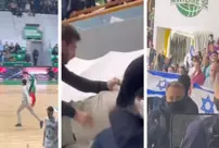 Israeli fans assaulted a young man with a Palestinian flag.