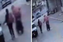 While walking on the road, she was harassed by an attacker on a bicycle.