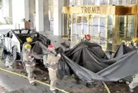 It had exploded in front of Trump's hotel! The soldier who died at Tesla had shot himself in the head before the explosion.