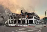 It shows the destruction caused by the Los Angeles fire with before and after photos.