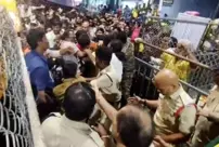 Crowd at temple in India: At least 6 people have died.