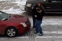 A dispute between a woman and a man in traffic escalated into a fight.