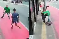 The bag thief hit a hard rock! You have to see the moment he got knocked out in one move.