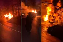 A public bus caught fire in flames in Sarıyer.