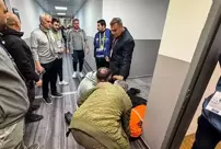 Scary moments after the press conference: Mourinho waited with his head down.