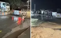 Bodrum'da ana su isale hattı patladı, asfalt çöktü