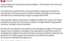 Cumhurbaşkanı Erdoğan, Türk Kızılay'ın 158. Yıl Dönümünü Kutladı