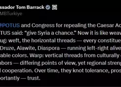 >ABD Büyükelçisi Tom Barrack: 'Sezar Yasası'nı kaldırdığınız için teşekkür ederim, Suriye yükseliyor'