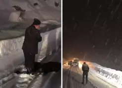 >Kar ve tipi ulaşımı hayatı felç etti! Fırtınaya rağmen namazını kıldı