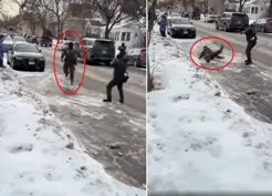 >Polislerle böyle alay ettiler! Koşarken bir anda yere düştü