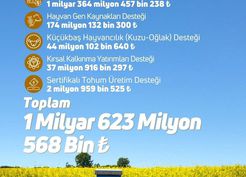 >Çiftçilere 1 milyar 623 milyon lira tarımsal destek ödemesi yapıldı