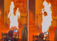 >Katy Perry, klip çekiminde alevler içinde kaldı