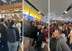 >Olumsuz hava koşulları havalimanını felç etti, yolcular saatlerce bagaj bekledi
