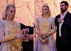 >Vanlı iş adamı ile fenomen evlendi! Gelin takılar yüzünden hareket edemedi